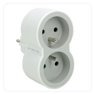 Multiprise Fiche 2x2P+T 16A 230V 3680W - blanc/gris  